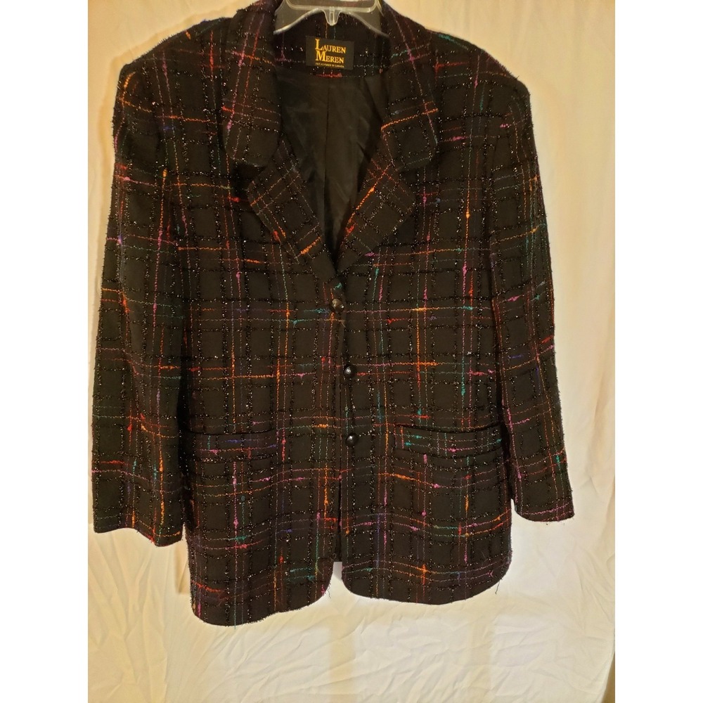 Women's Lauren Meren Black Sparkle Multicolor Blazer Size 1X